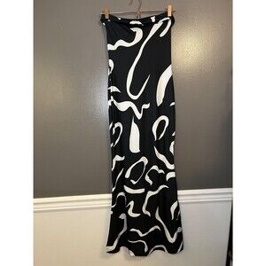 Effordram Dress Womens Medium US 6 Black White Strapless Maxi Abstract Back Zip